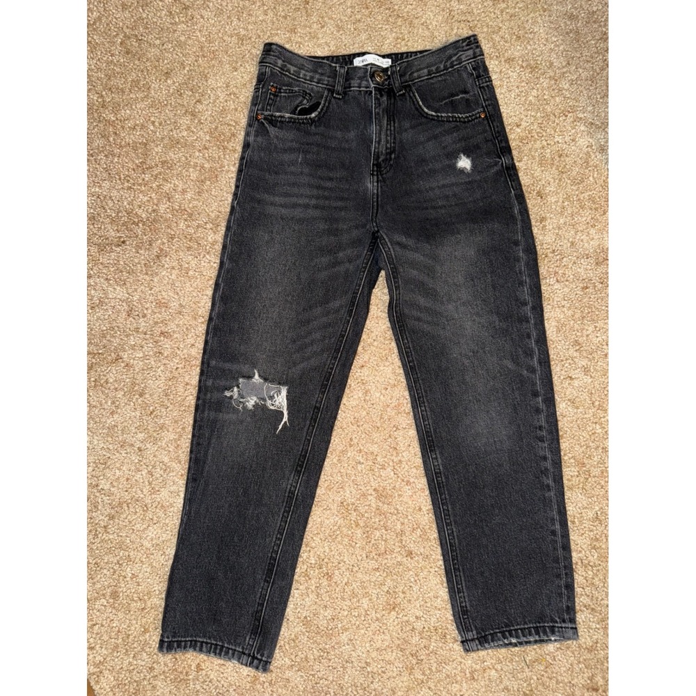 ZARA Kids‎ Girls Distressed Black Denim Tween Trendy Jeans Size 10